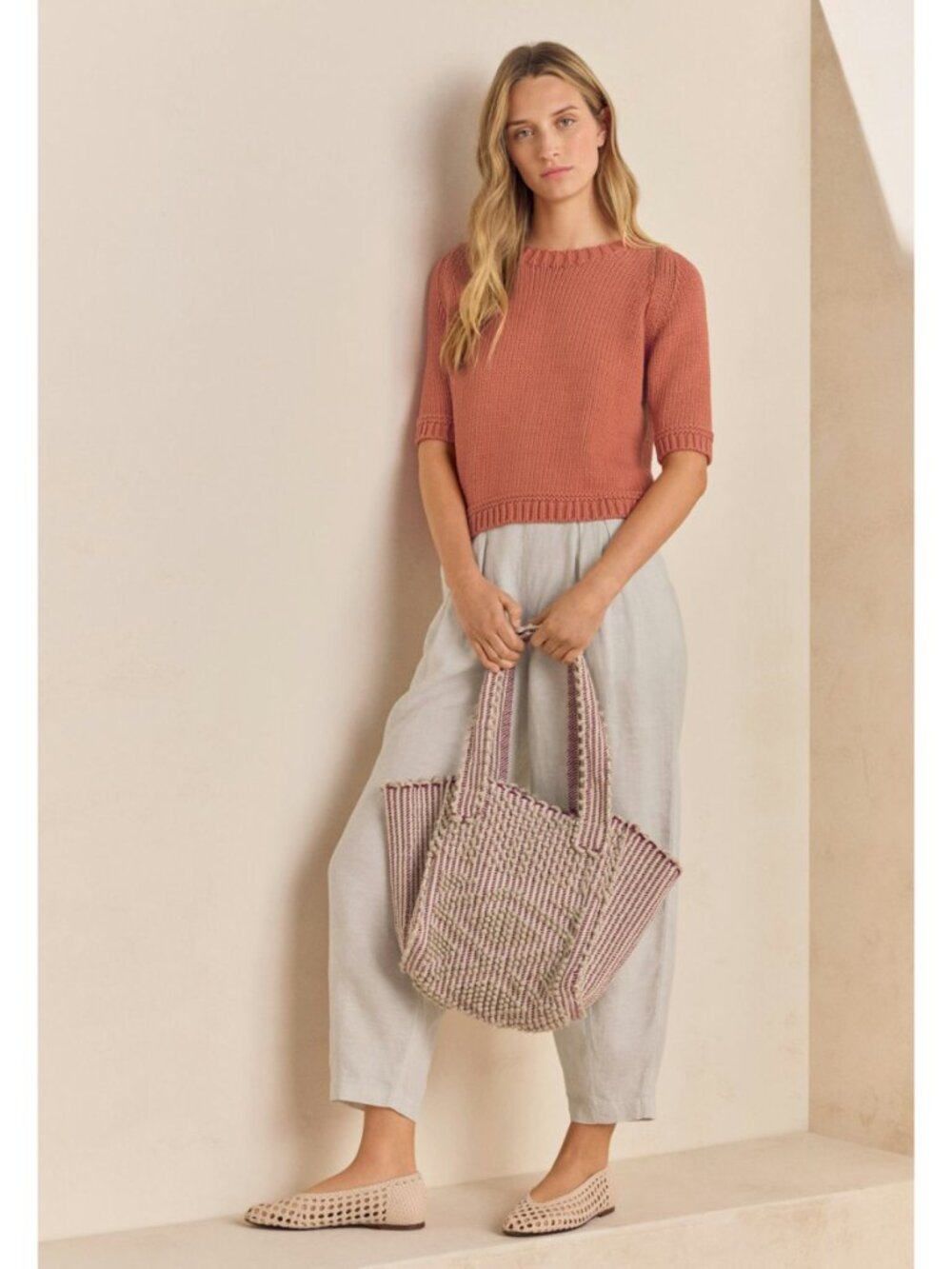 Antonello Tedde Knotted Cotton & Linen Bag in Burgundy